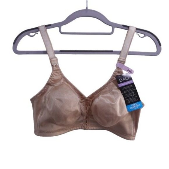 NEW Bali Double Support Tailored Wireless Lace Up Front Bra Tan Size 34D 3820 - Picture 1 of 6